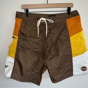 Seager Men's Board Shorts Swim Trunks - Brown, Yellow, White